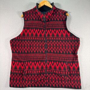Chaps Aztec Sweater Vest Womens 2X Red Black Full Zip Fleece Western Lightweight